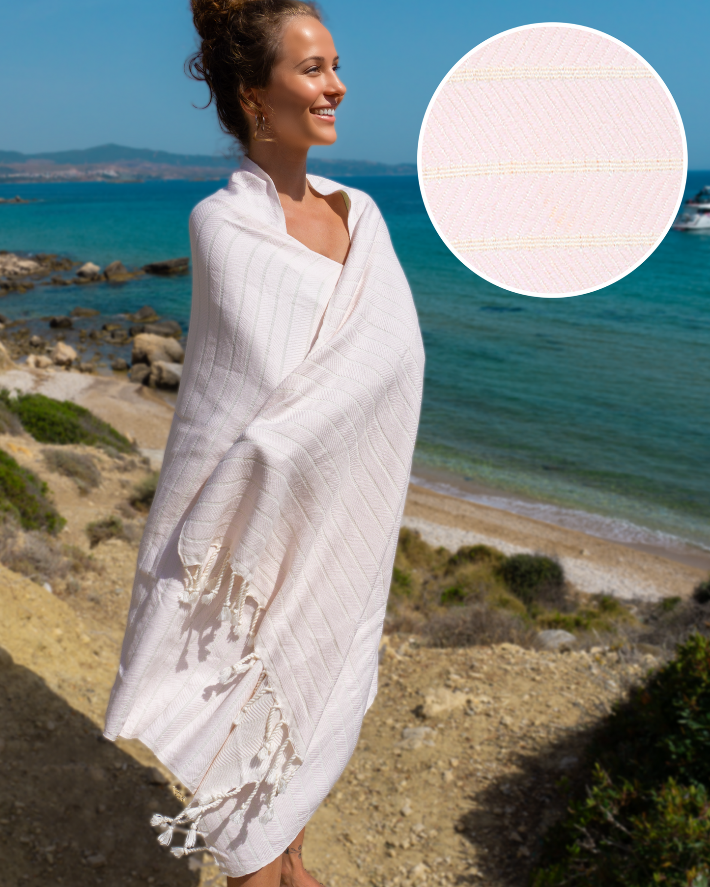 ILVA Turkish Hammam Towel, Spa & Sauna Towel / Made of Bamboo and Cotton - Pink-0